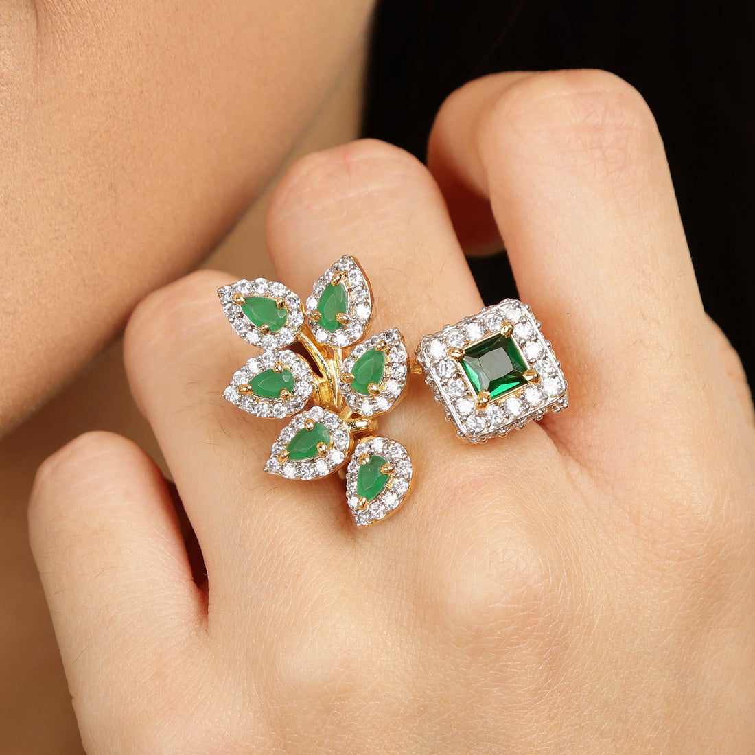 Leafed Elegance in Emerald 925 sterling silver ring alternate angle view