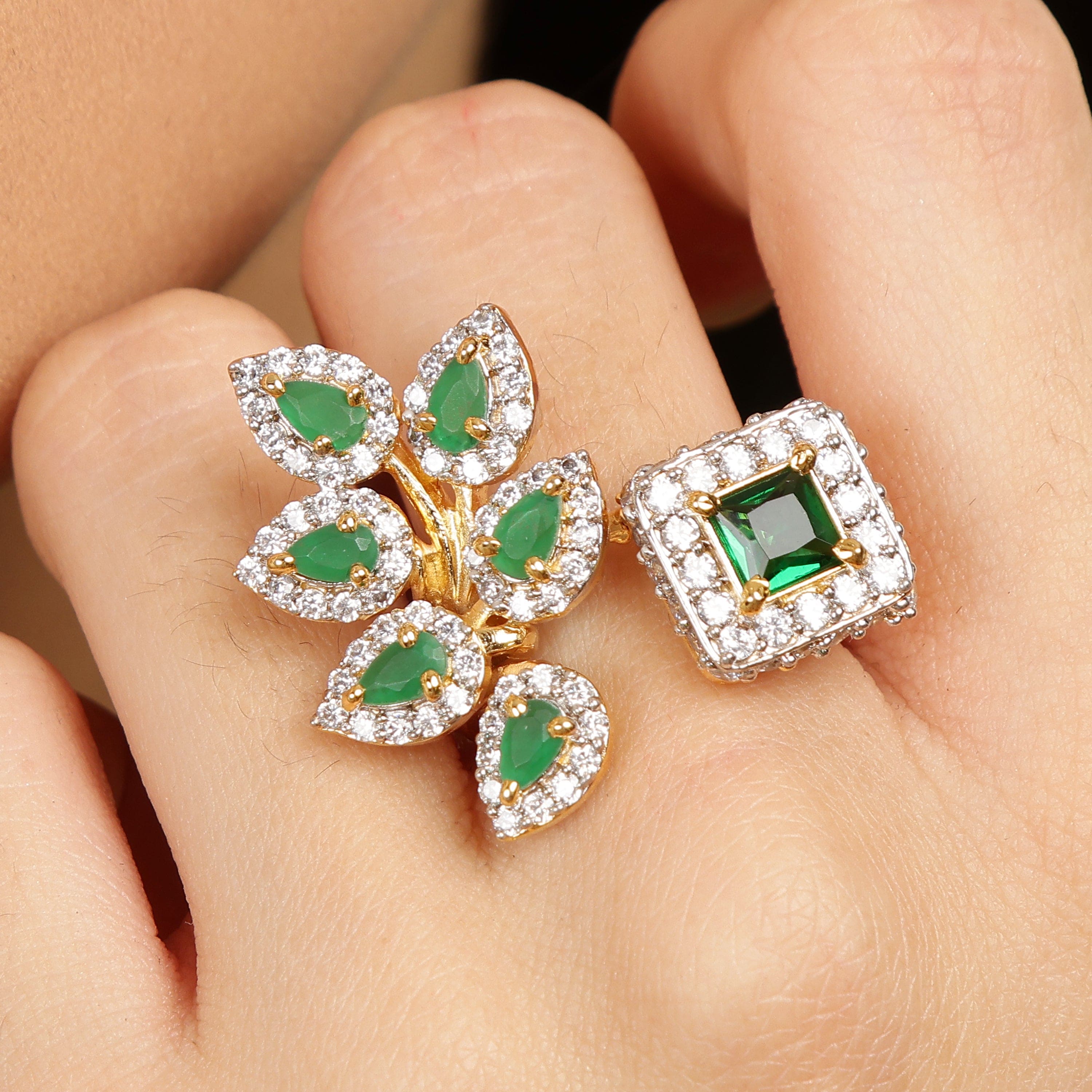 Leafed Elegance in Emerald sterling silver ring band detail