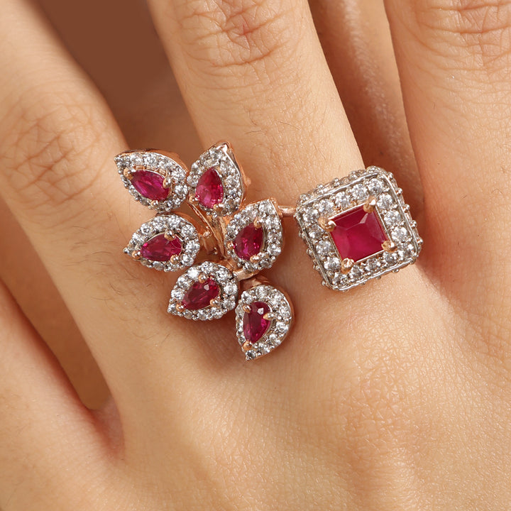 Leafed Elegance in Ruby sterling silver ring close-up detail
