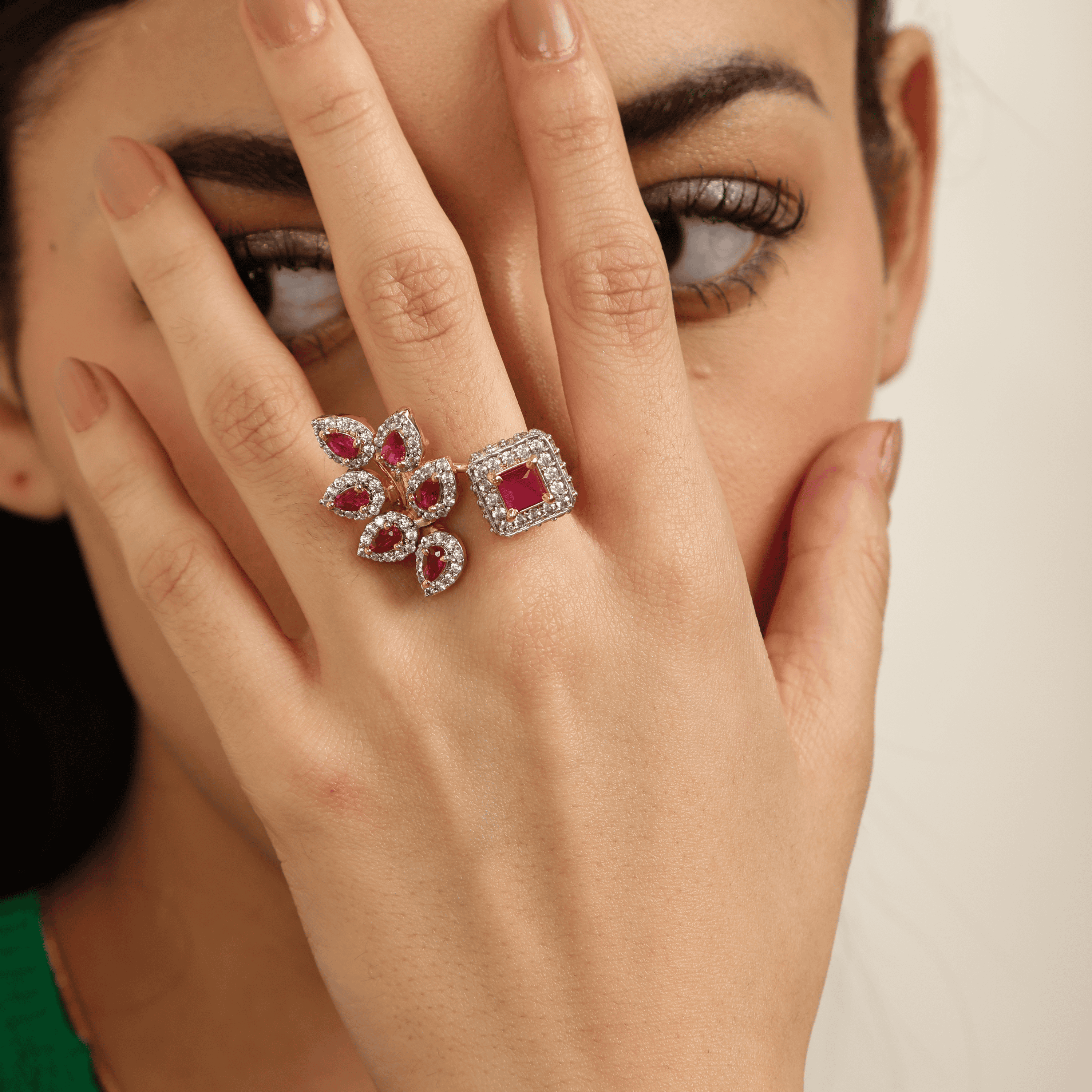Leafed Elegance in Ruby 925 sterling silver ring side angle view