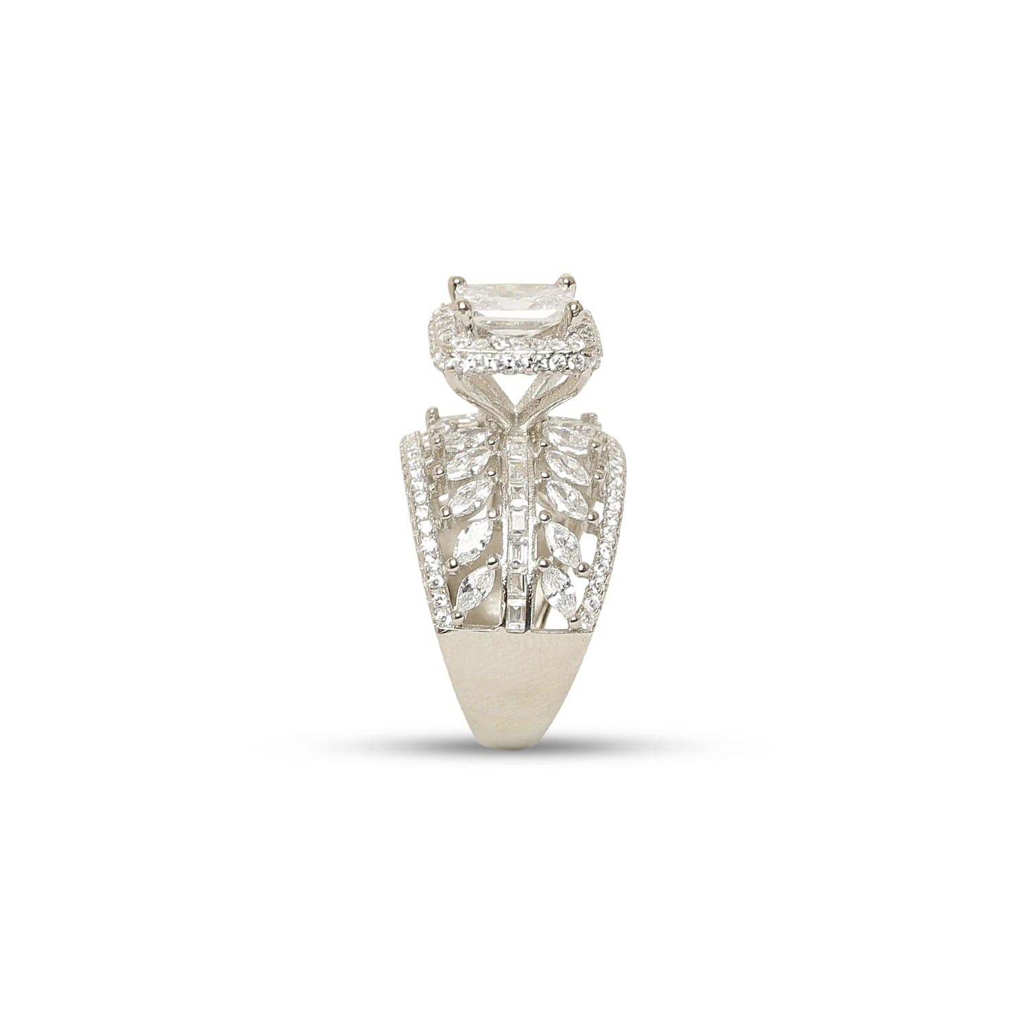 Leafy Cushion Cut 925 sterling silver ring front view