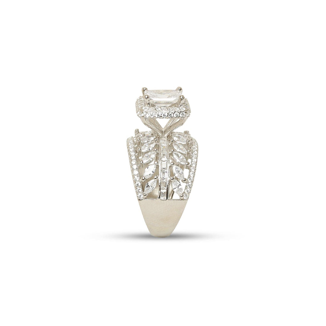 Leafy Cushion Cut 925 sterling silver ring front view