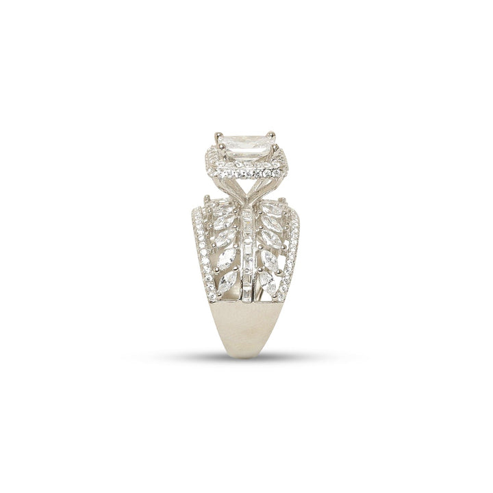 Leafy Cushion Cut 925 sterling silver ring front view