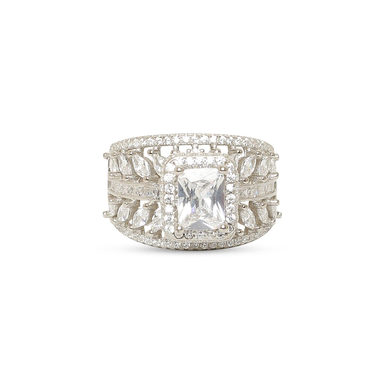 Leafy Cushion Cut sterling silver ring worn on hand