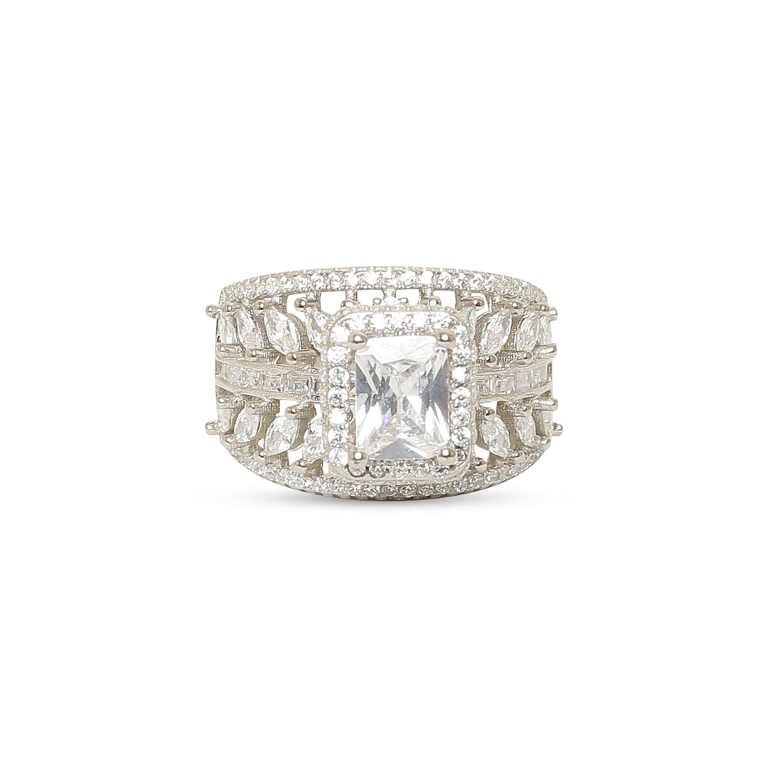 Leafy Cushion Cut sterling silver ring worn on hand