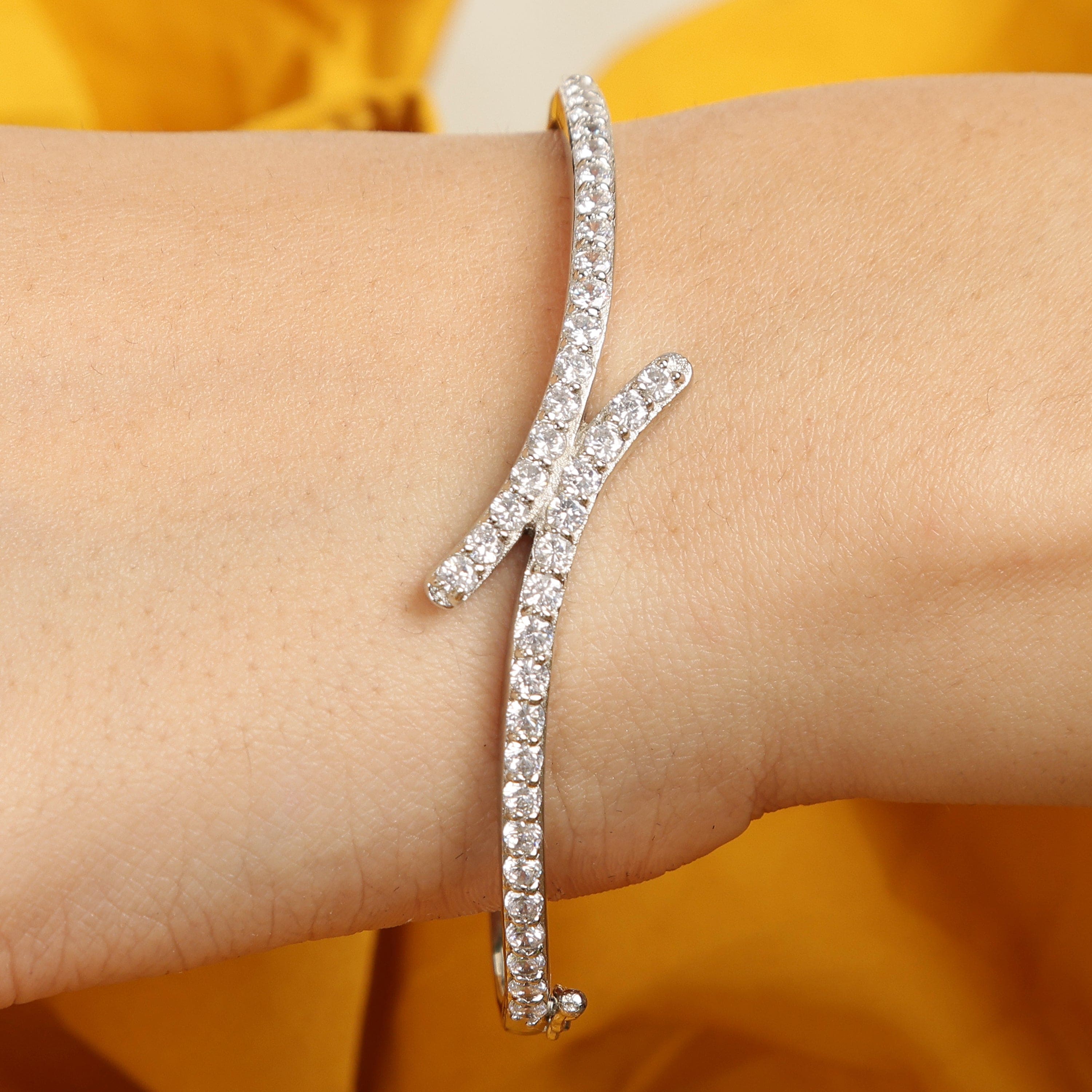 Linked in Love sterling silver bracelet side angle view