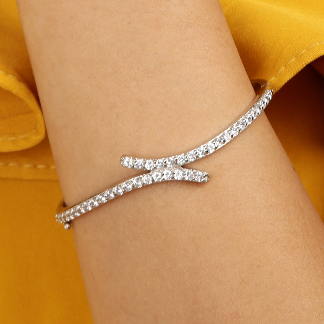 Linked in Love sterling silver bracelet worn on wrist