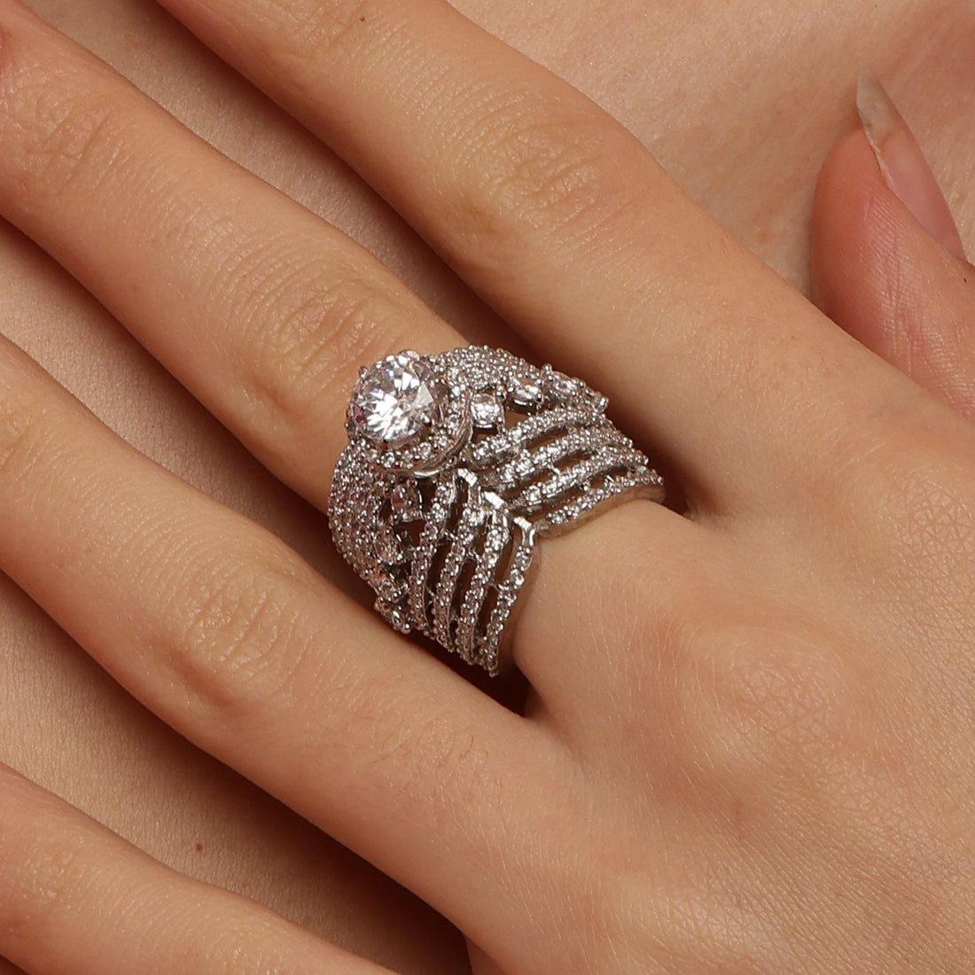 Lustrous Foliage sterling silver ring alternate view
