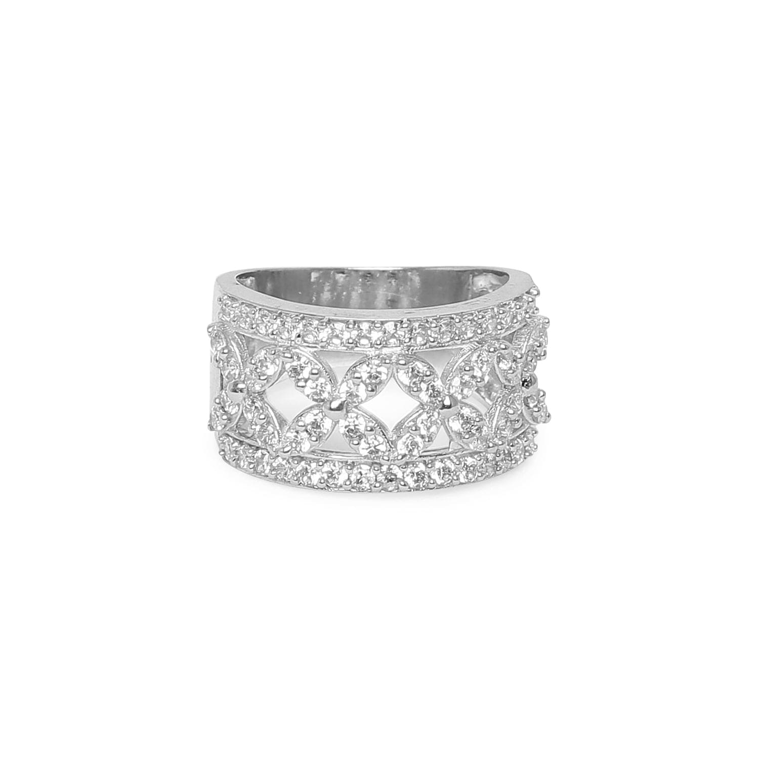 Lustrous Foliage Band 925 sterling silver ring front view