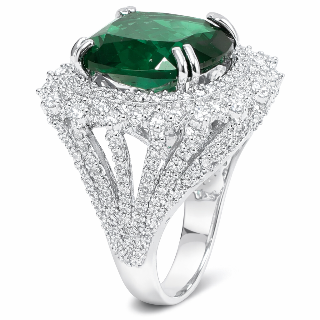 Magnificent Emerald Octa Love 925 sterling silver ring front view