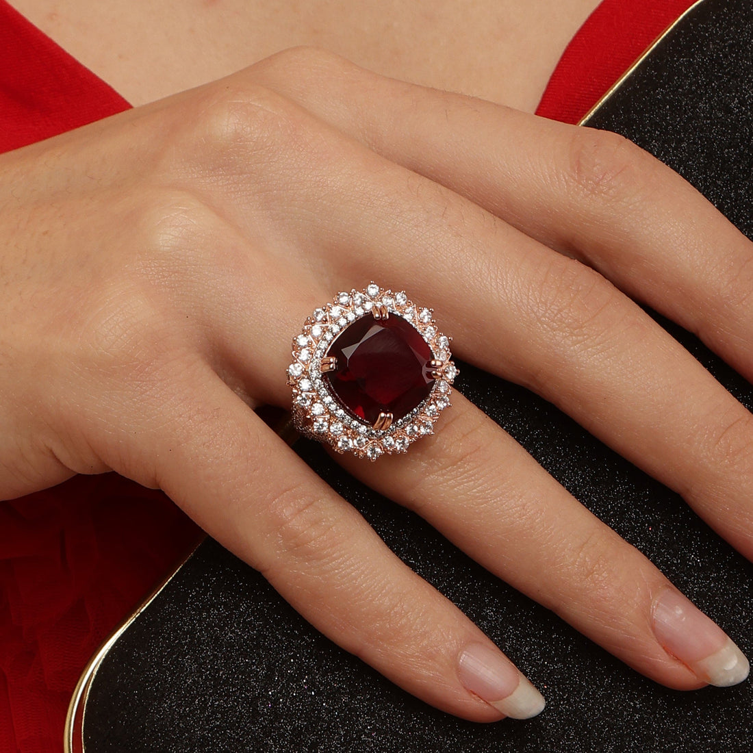 Magnificent Ruby Octa Love sterling silver ring close-up detail