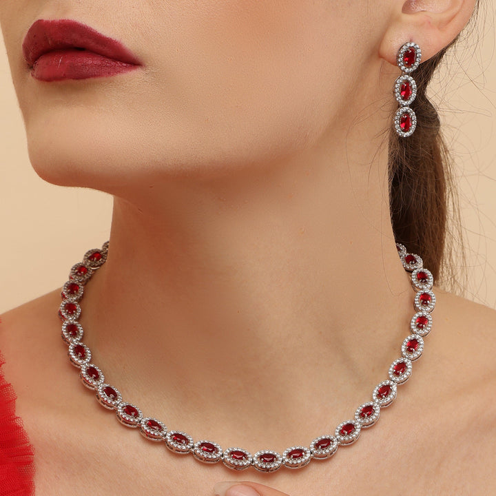 Mesmerising Ruby Bliss sterling silver necklace set close-up detail