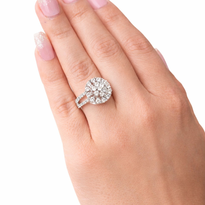 Petal Glow Statement floral 925 sterling silver ring front view