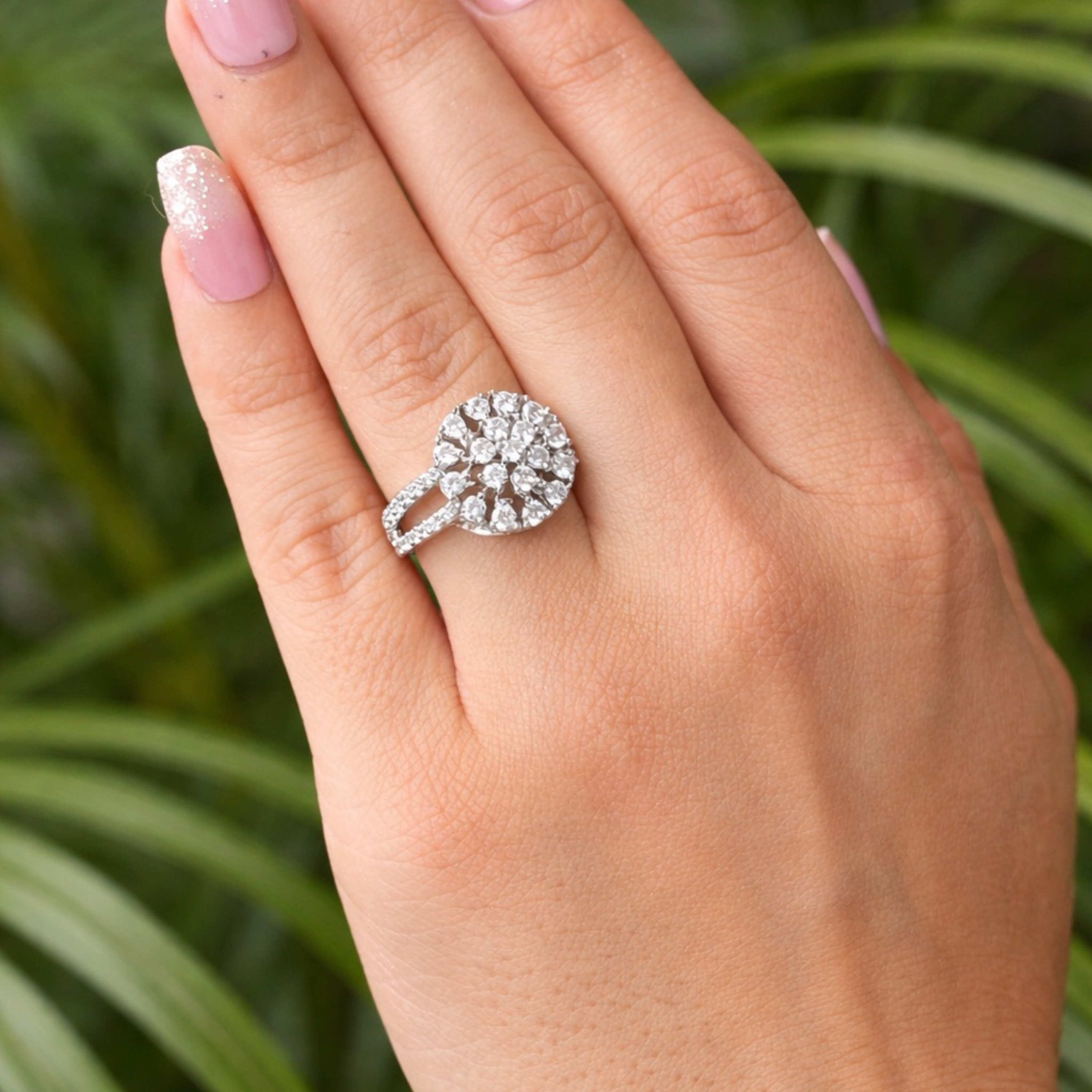 Petal Glow Statement 925 sterling silver ring worn on hand