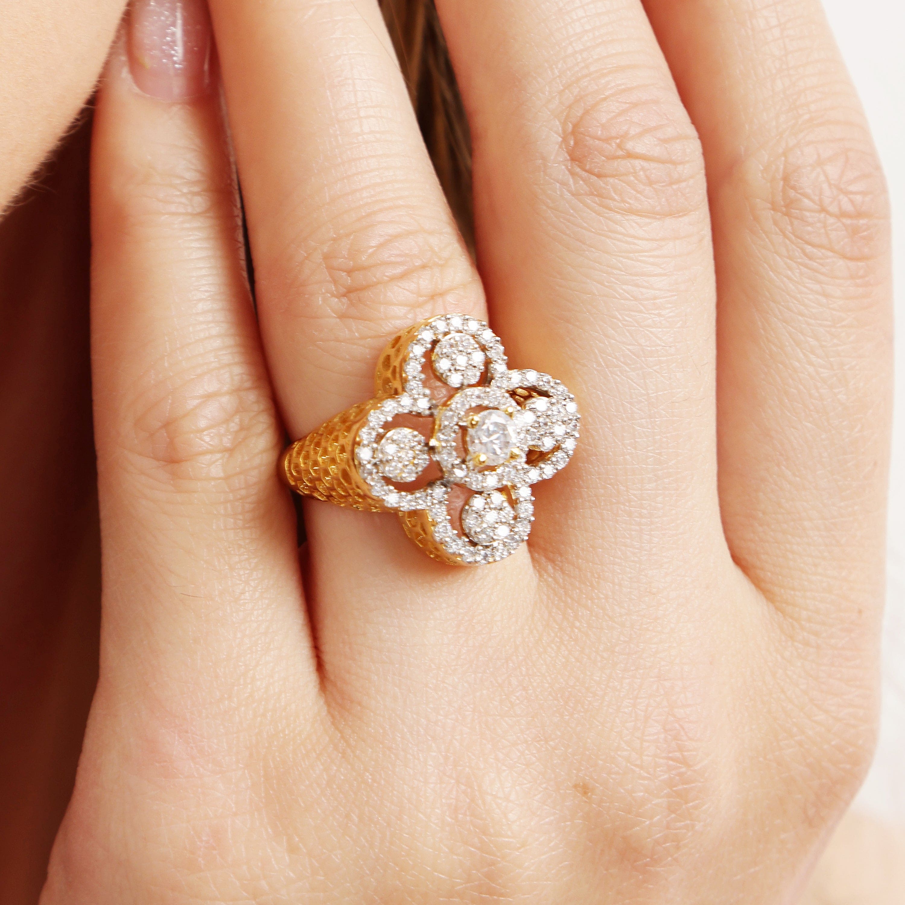 Petal Whisper sterling silver ring worn on hand
