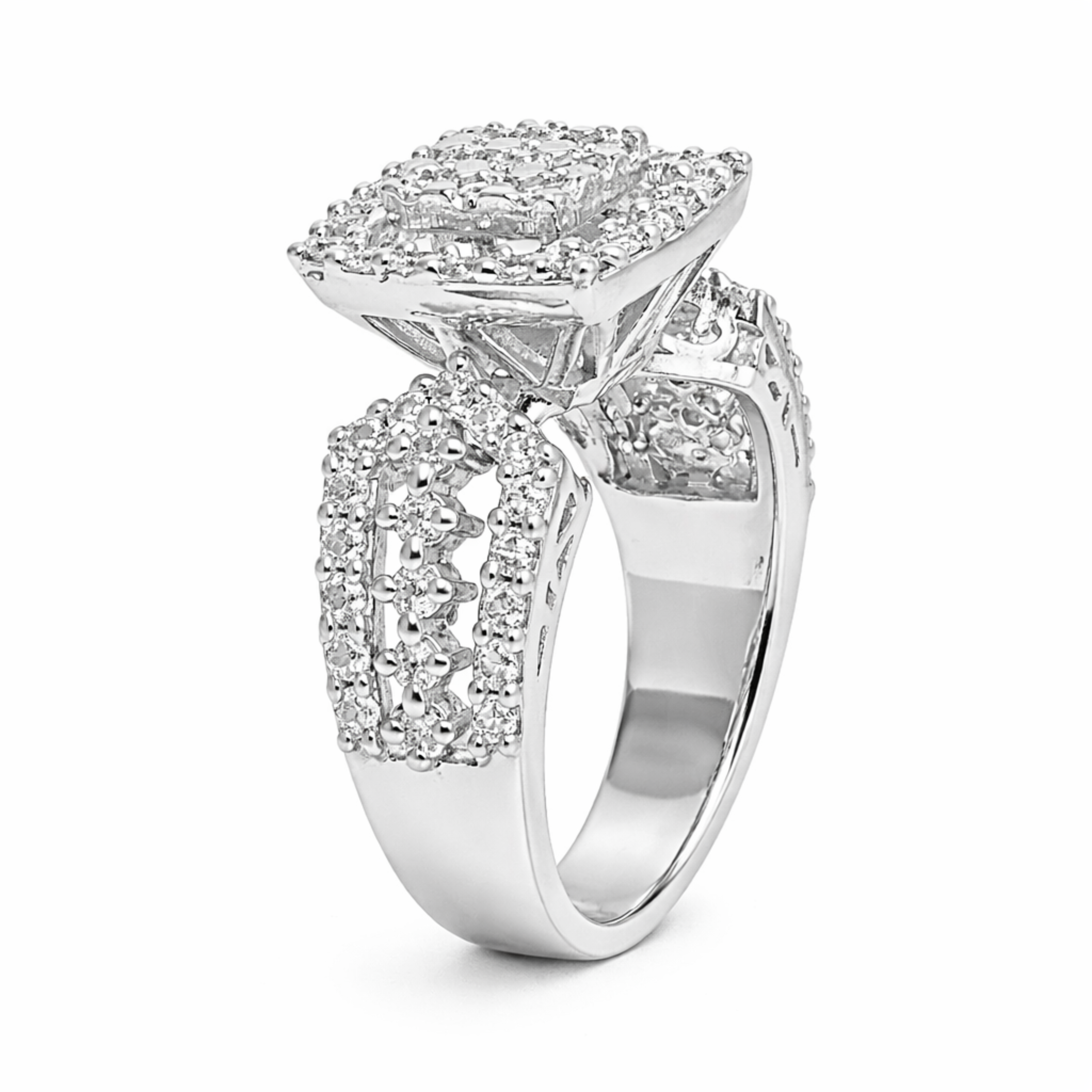 Precious Setting princess cut sterling silver ring worn on hand
