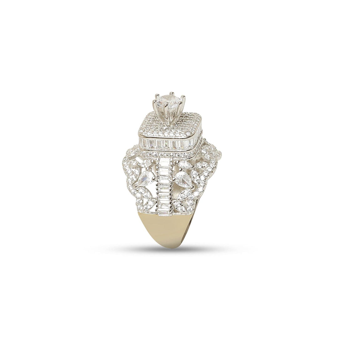 Queen's Crown cubic zirconia rhodium-plated 925 sterling silver ring front view