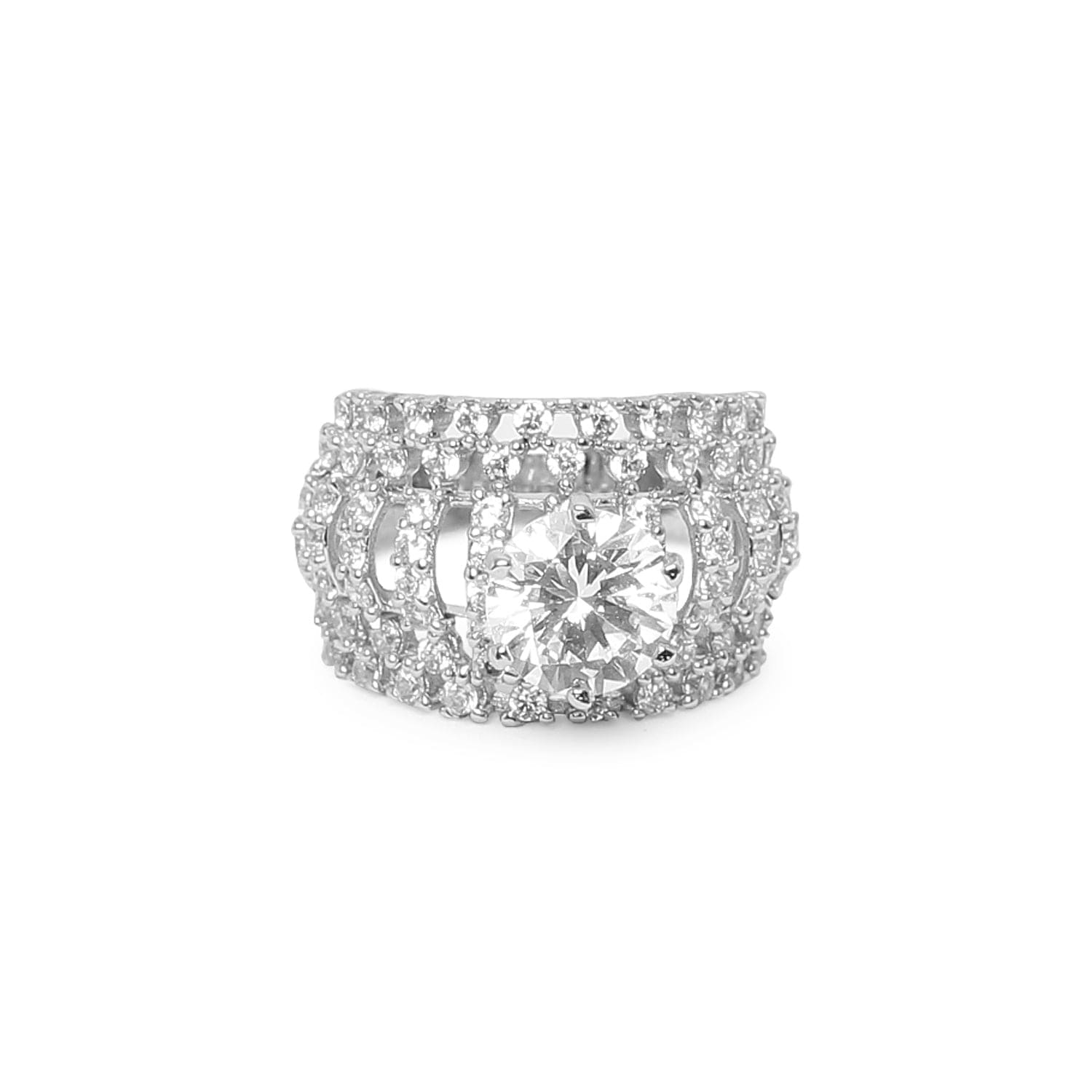 Queen's Crown cubic zirconia 925 sterling silver ring front view