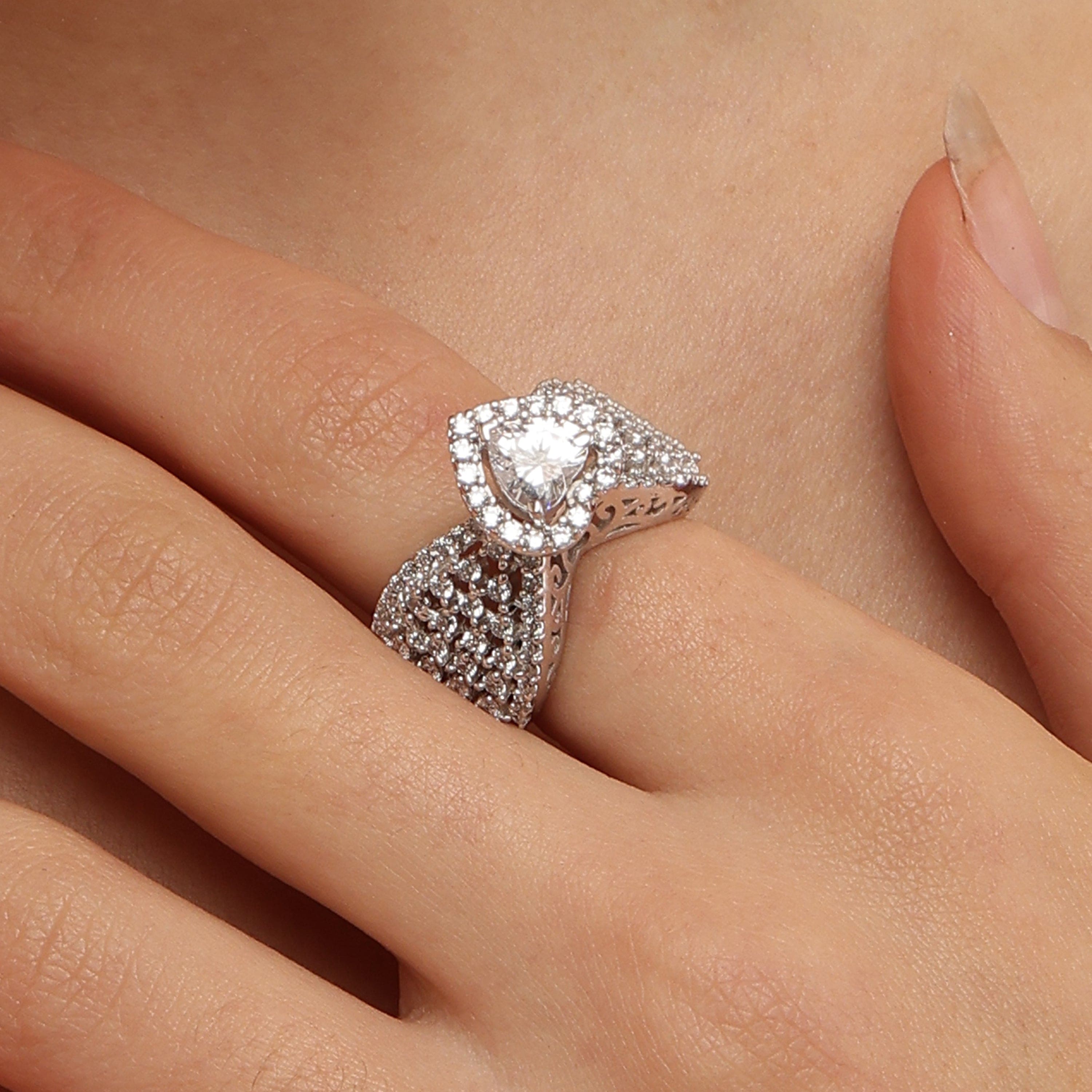Ravishing Heart solitaire mounted sterling silver ring close-up detail