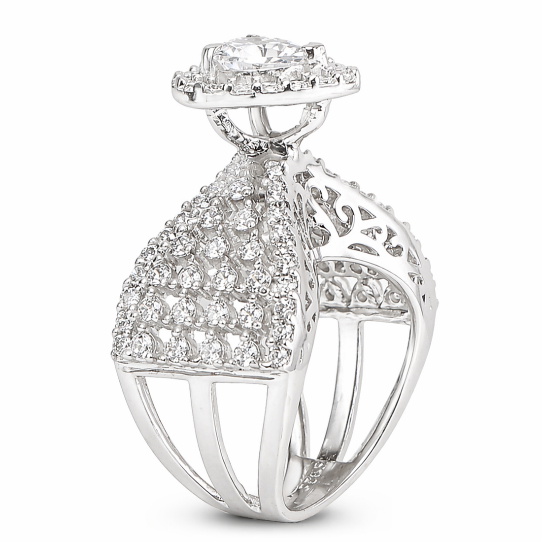 Ravishing Heart solitaire mounted 925 sterling silver ring front view