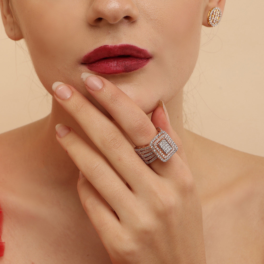 Rectangular Love sterling silver ring close-up detail