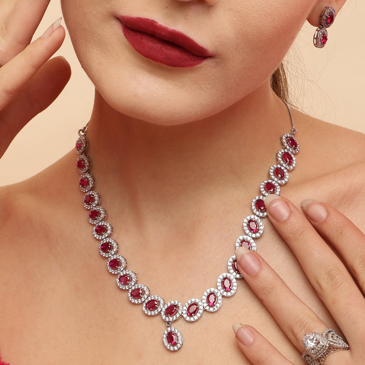 Red Romance sterling silver necklace set close-up detail