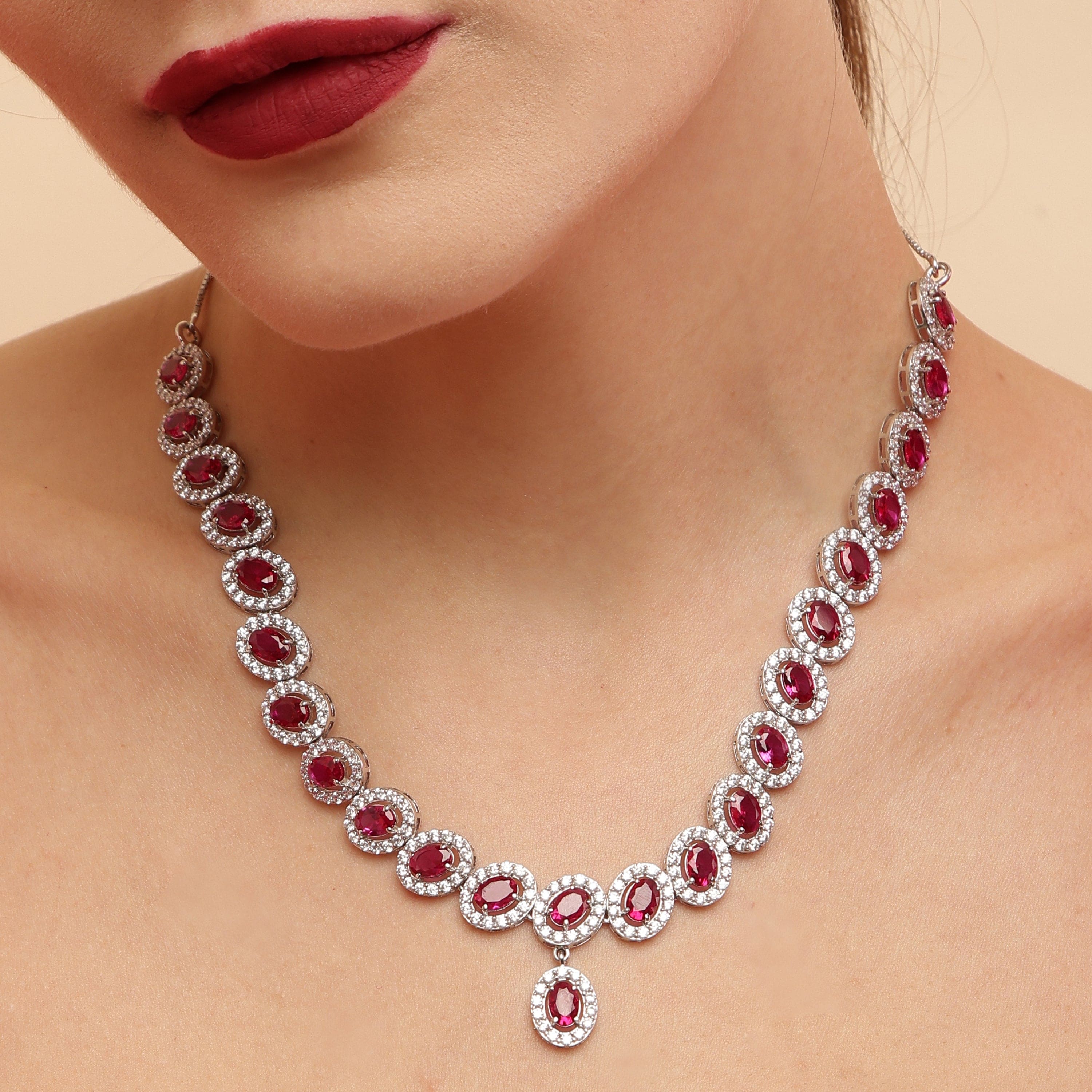 Red Romance 925 sterling silver necklace set front view