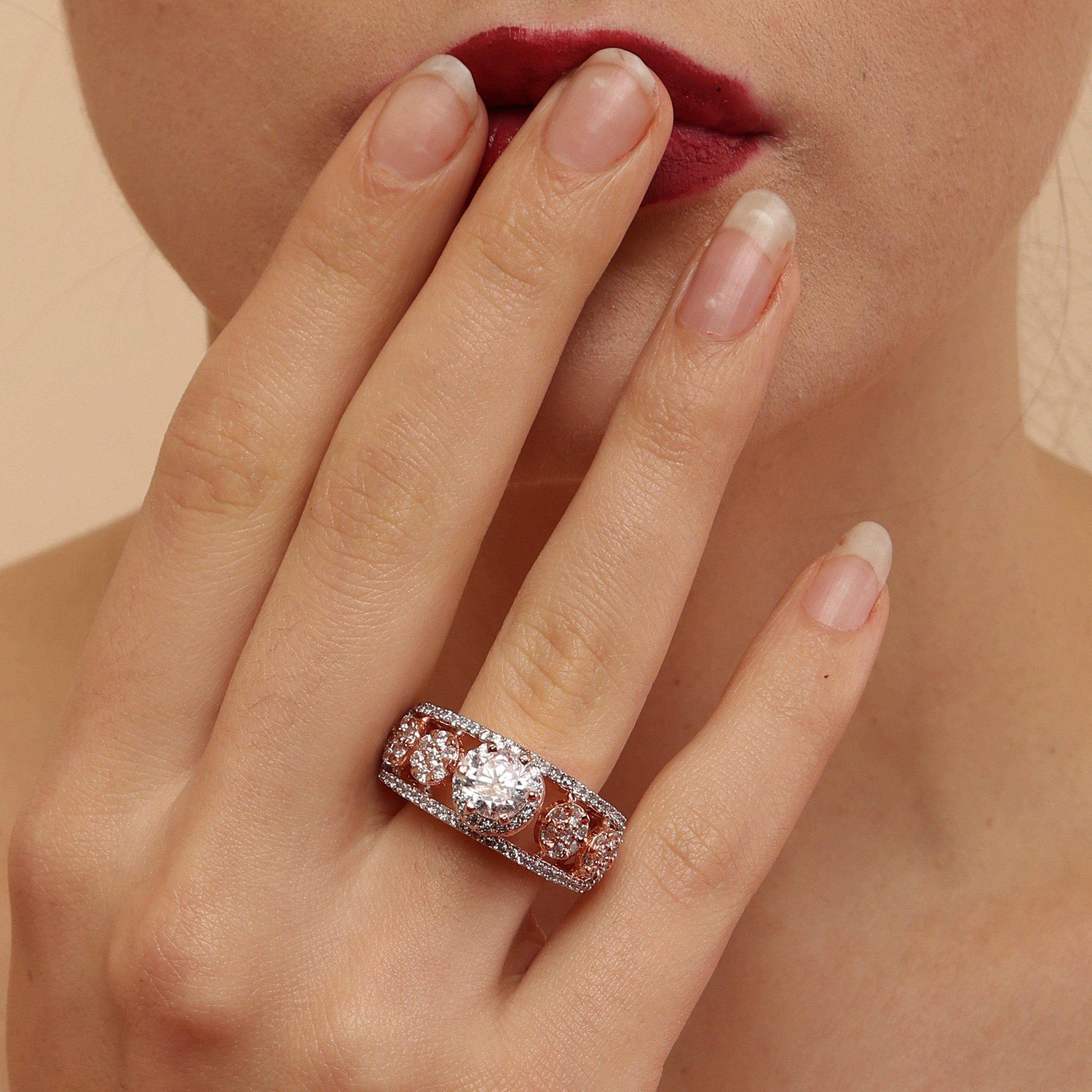 Rose Gold Bling sterling silver ring unique angle view