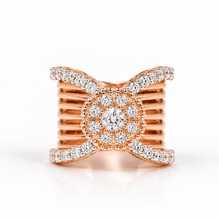 925 sterling silver rose gold polish floral diamond multi band statement ring for women