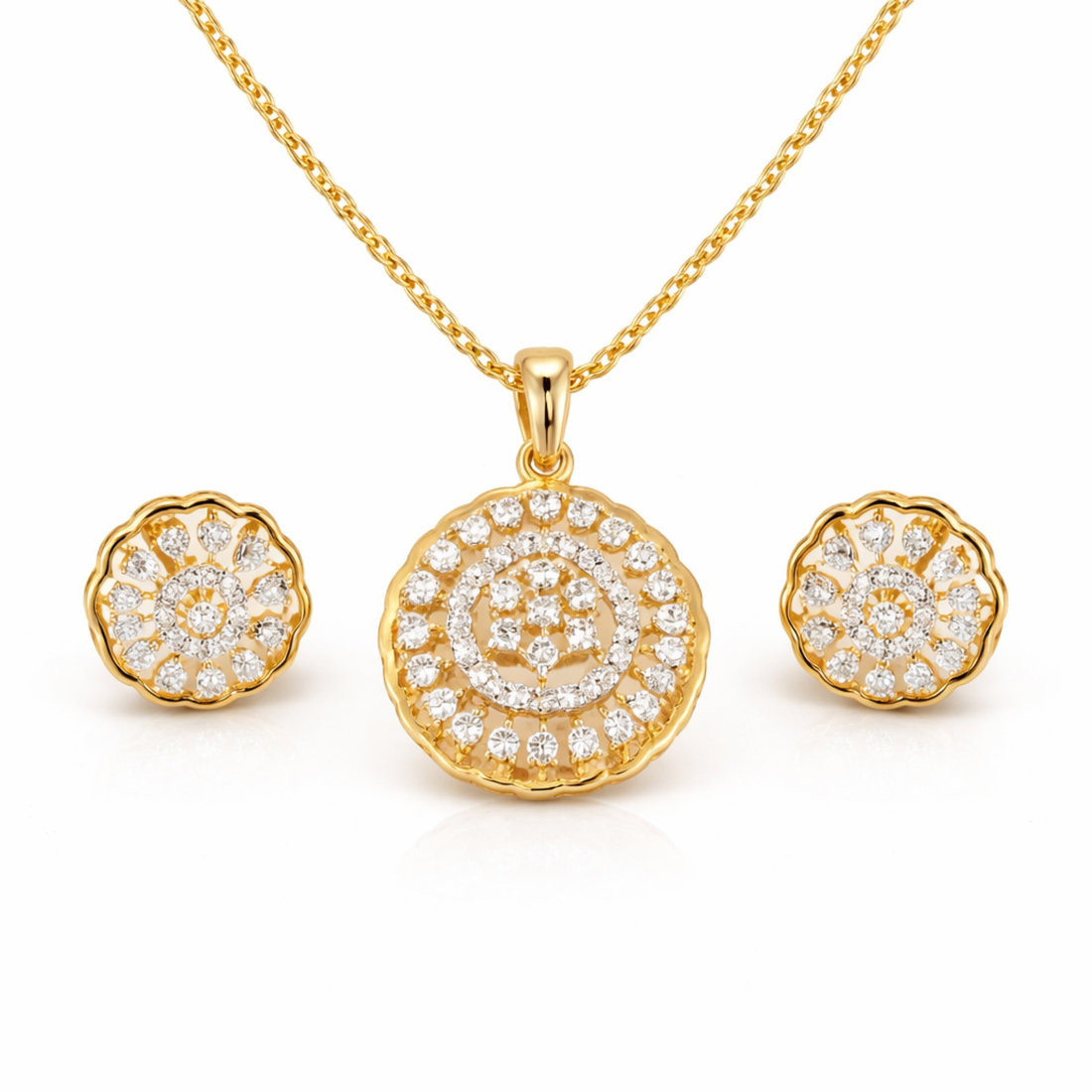 Rosette Shine 925 sterling silver pendant set front view