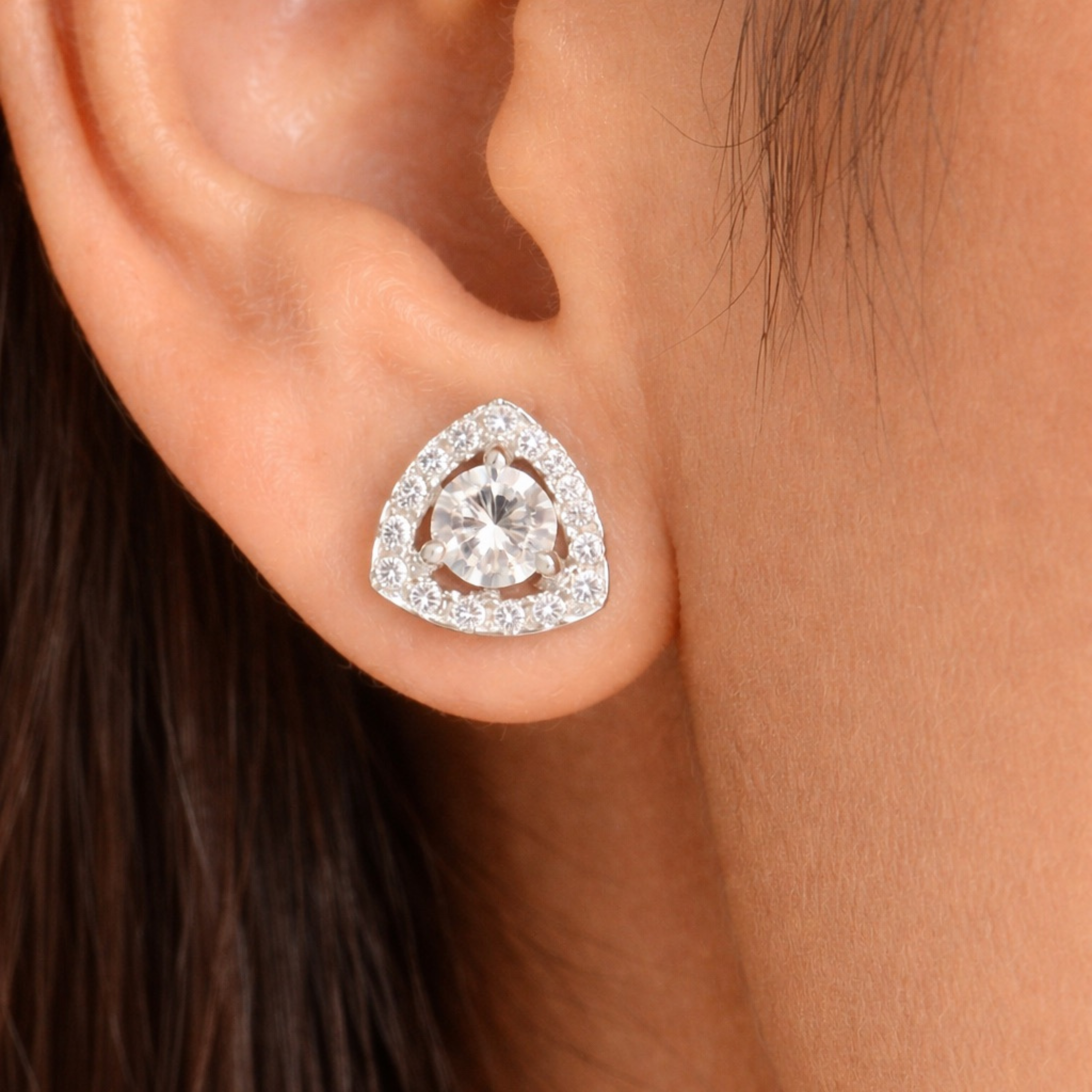 Royal Aura Trillion Cut sterling silver studs alternate view