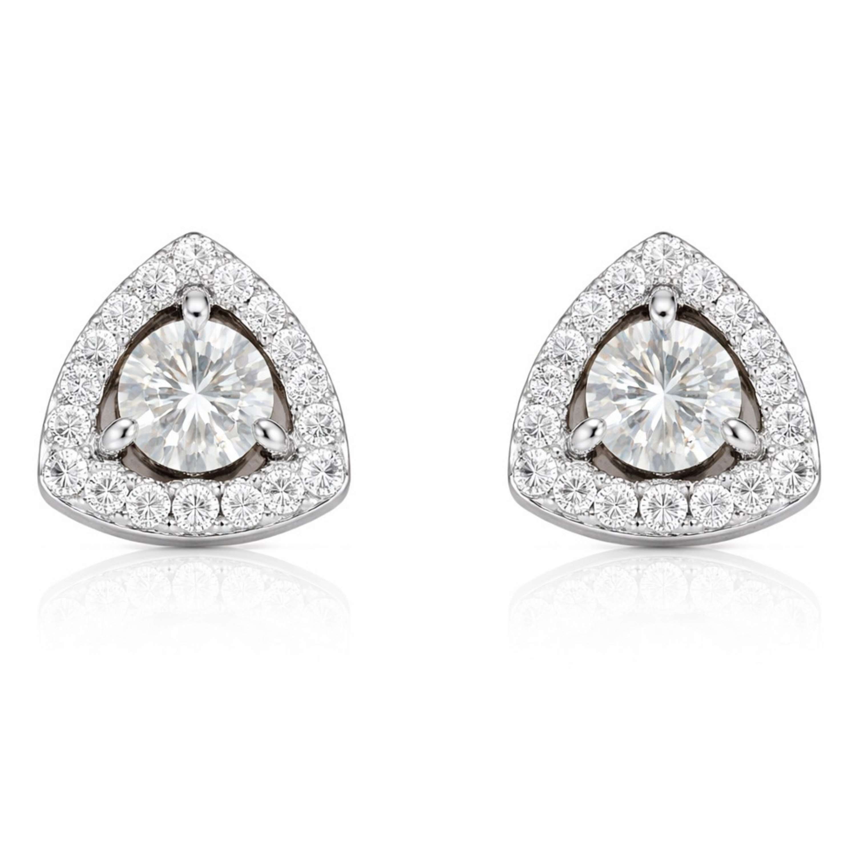 Royal Aura Trillion Cut 925 sterling silver studs front view