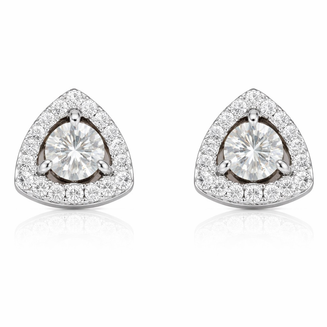 Royal Aura Trillion Cut 925 sterling silver studs front view