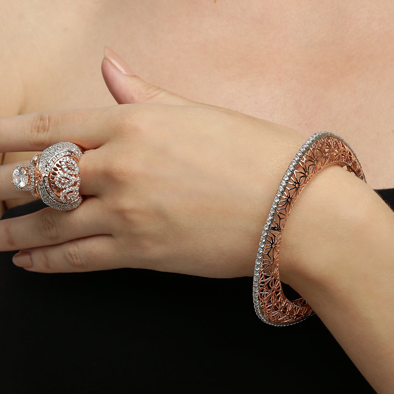 Royal Cluster sterling silver ring side angle view