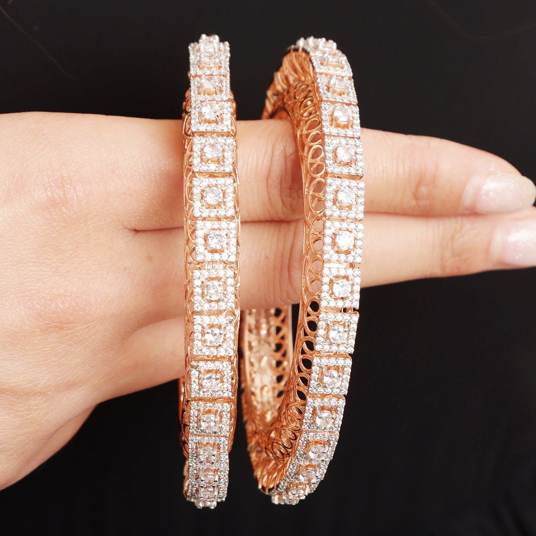 Royal Embers Pacheli sterling silver bangles side angle view