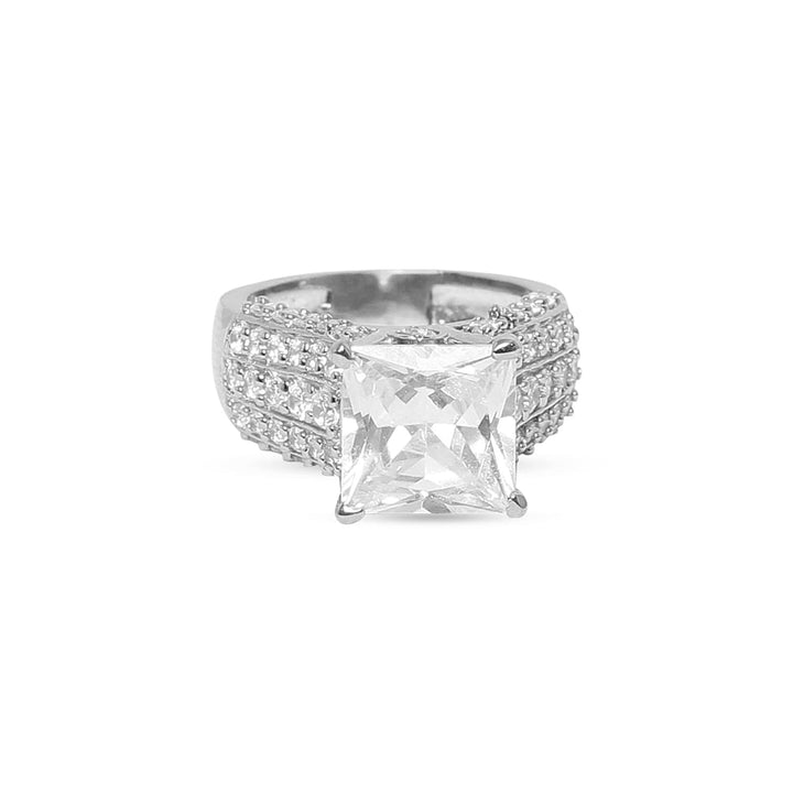Royal Princess Cut Statement 925 sterling silver ring front view