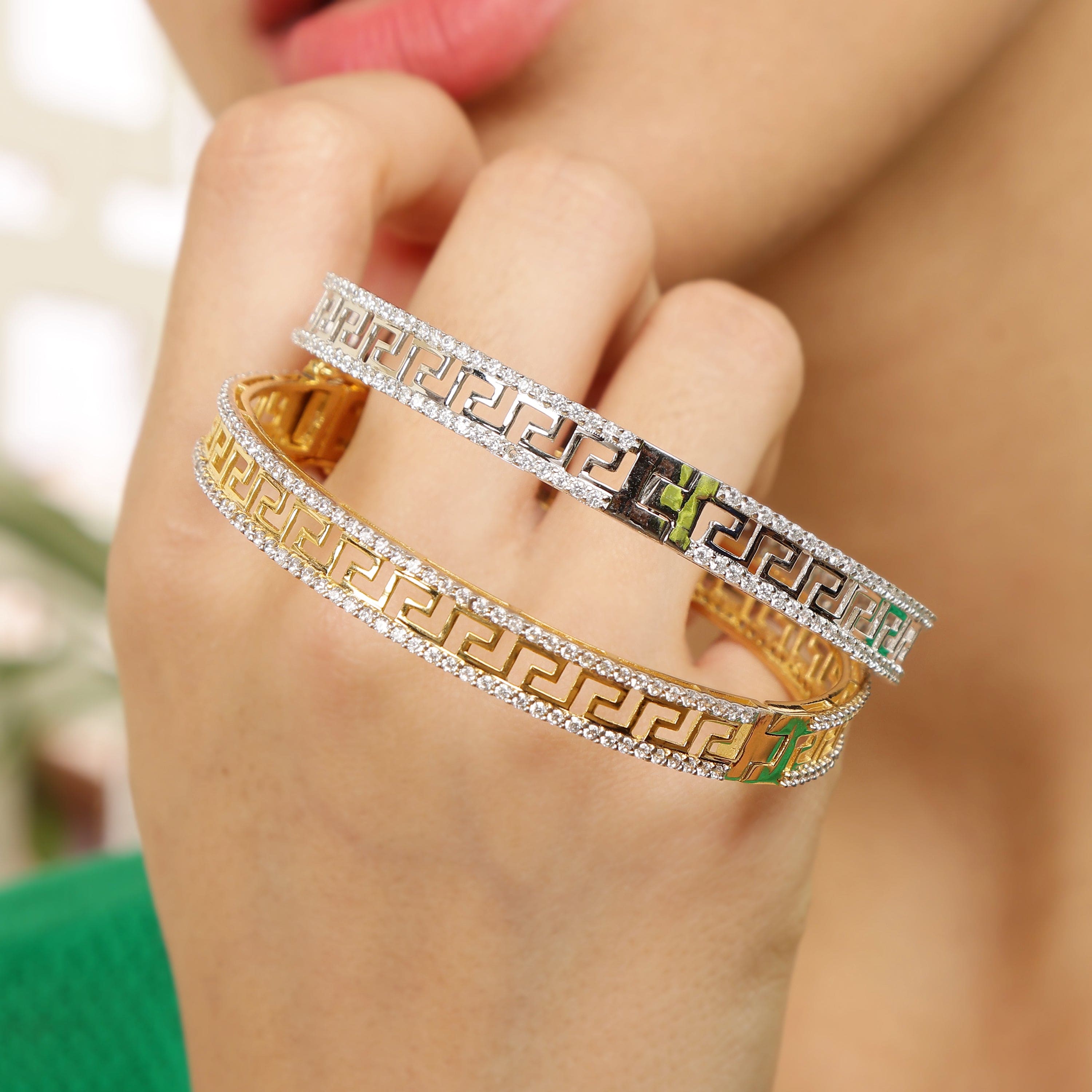 Royal Vein sterling silver bracelet close-up Greek key detail