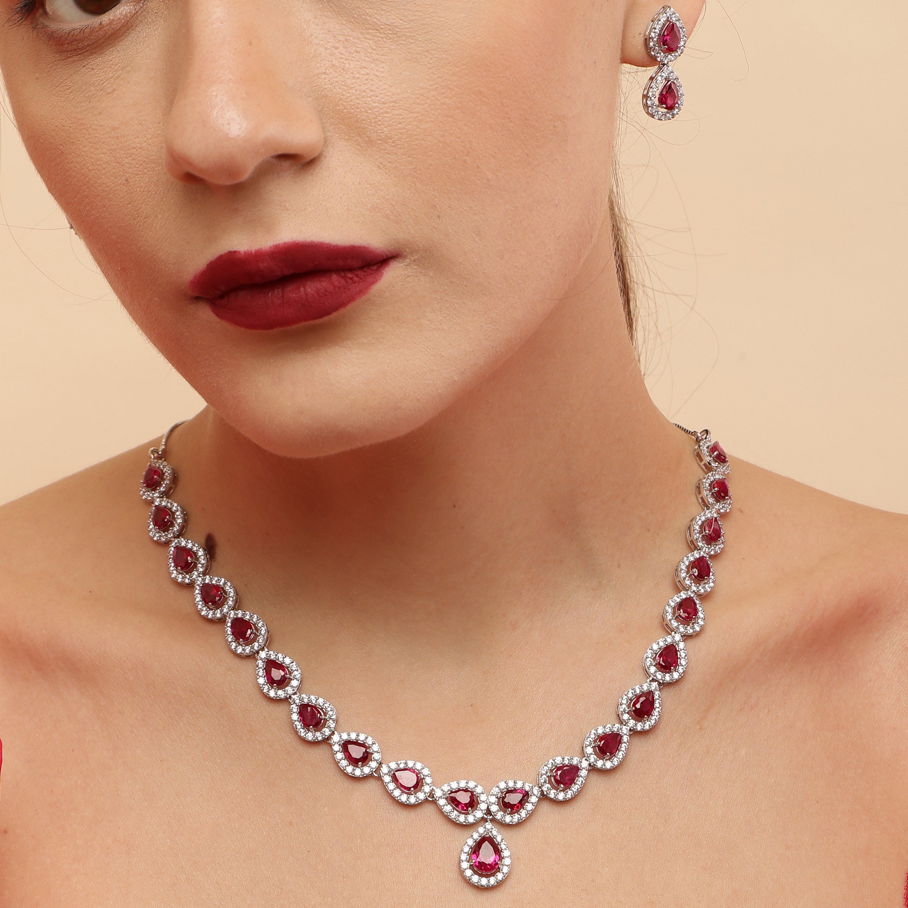 Ruby Love sterling silver necklace set close-up detail