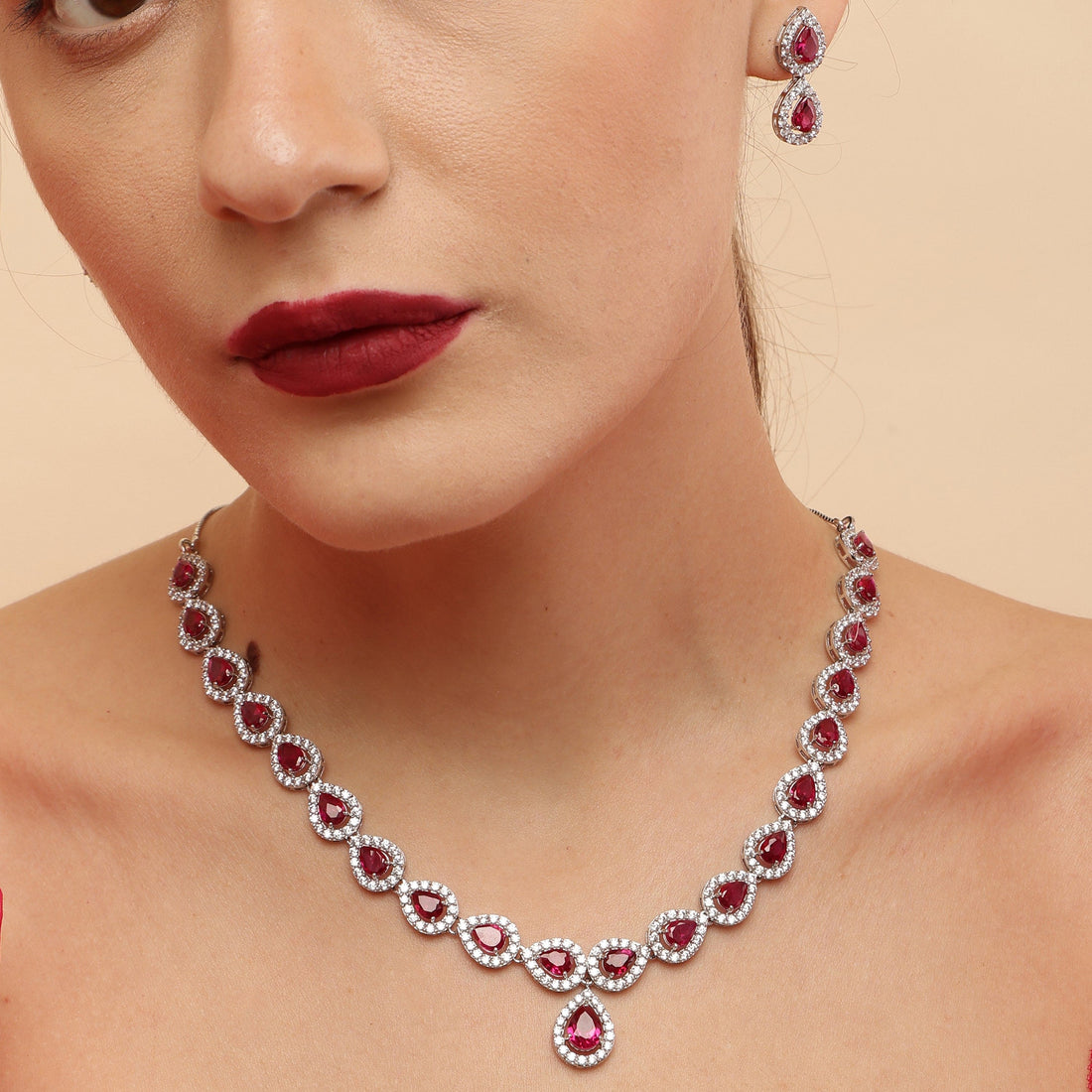 Ruby Love sterling silver necklace set close-up detail