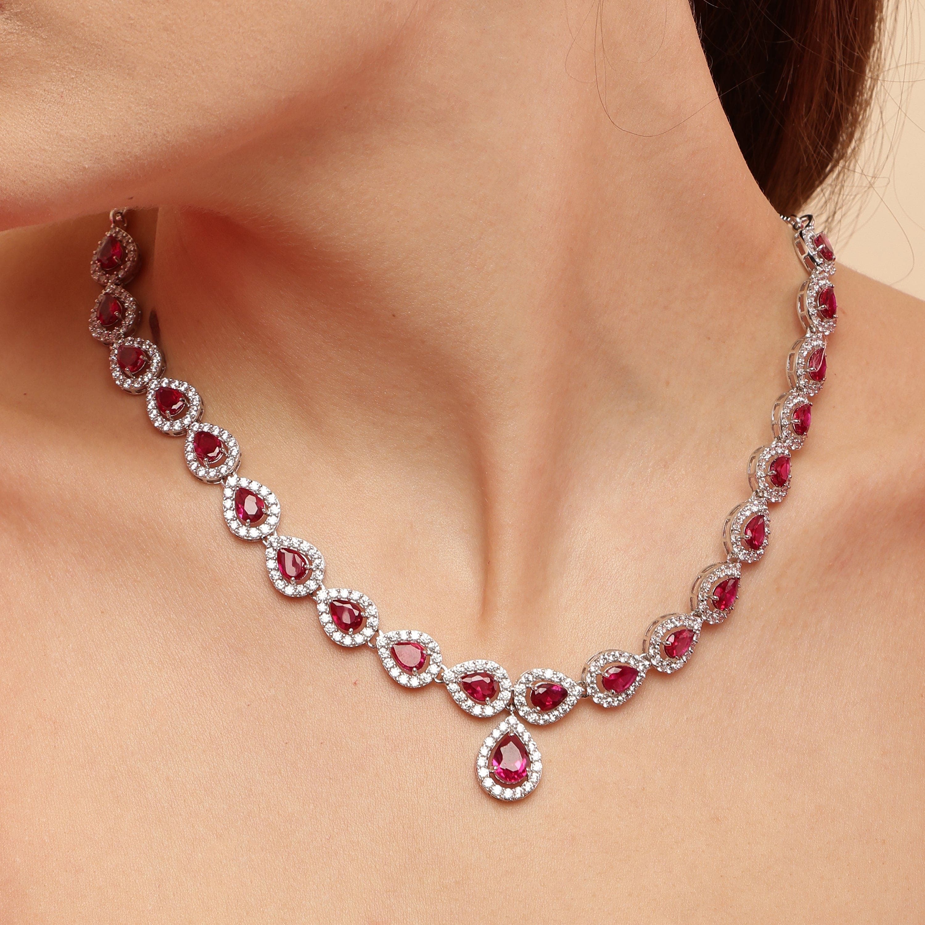 Ruby Love sterling silver necklace set worn look