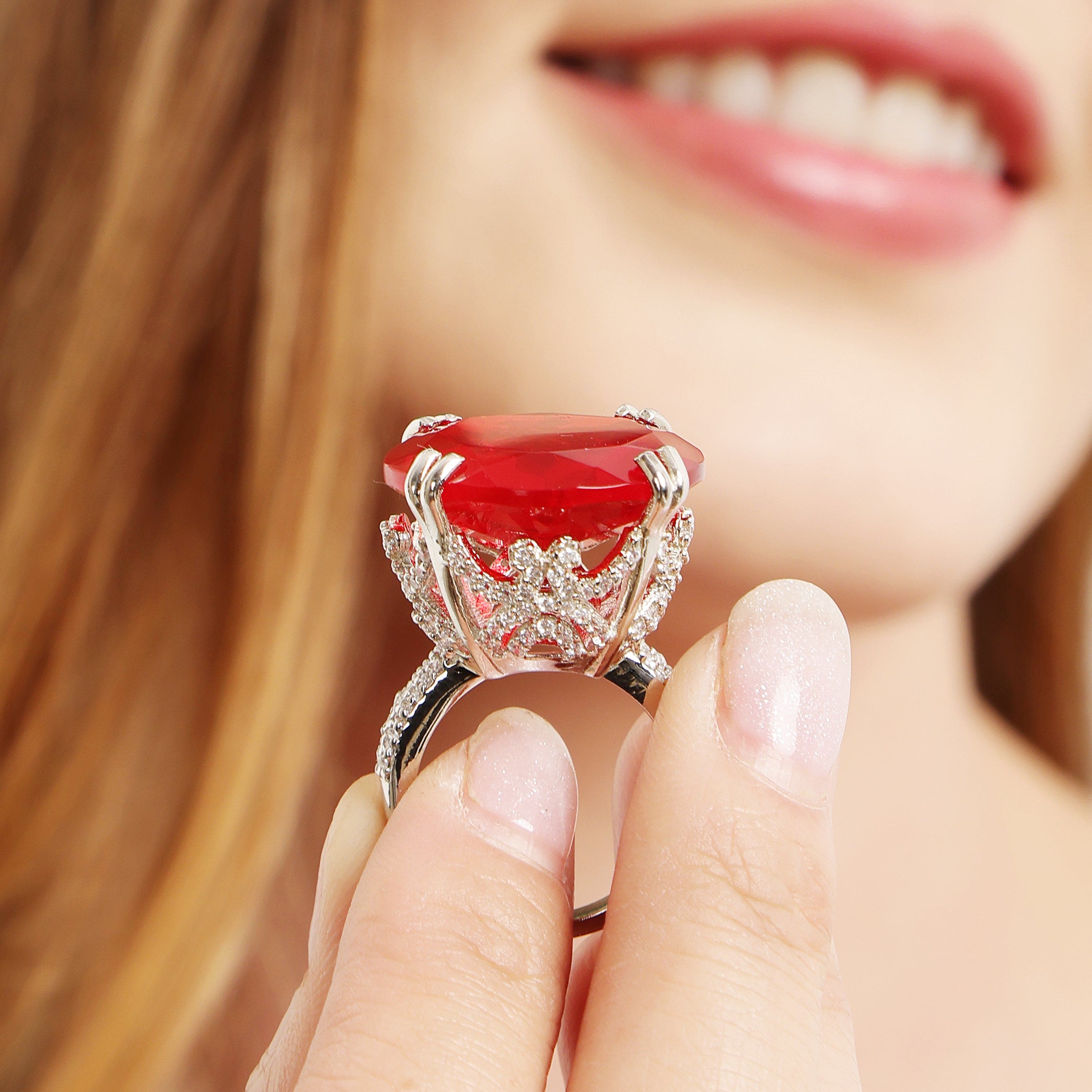Ruby Spark sterling silver ring ruby stone close-up detail