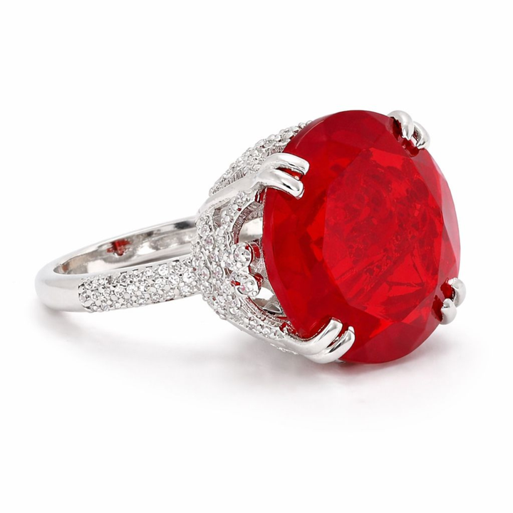 Ruby Spark 925 sterling silver ring with red ruby stone front view