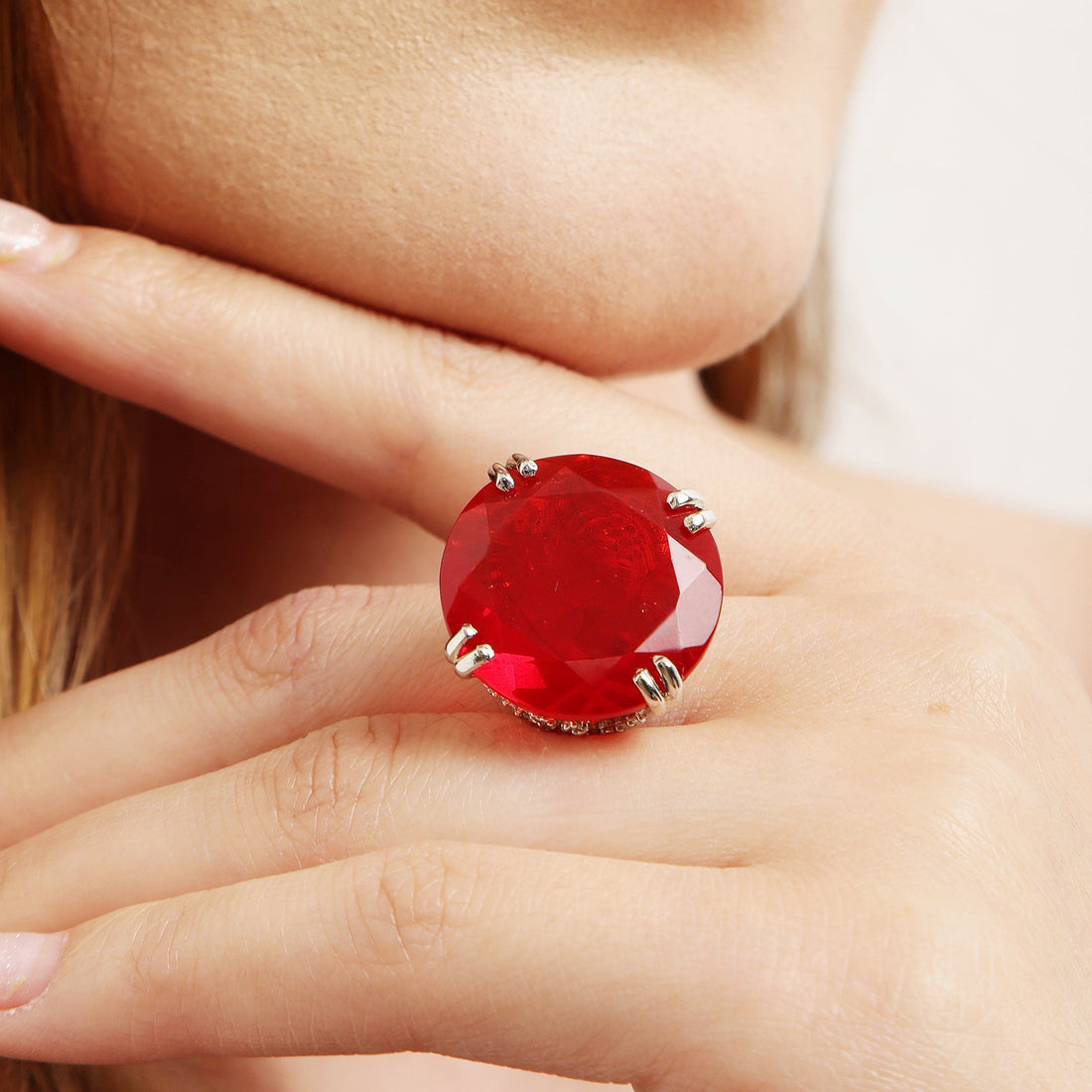Ruby Spark sterling silver ring worn on hand