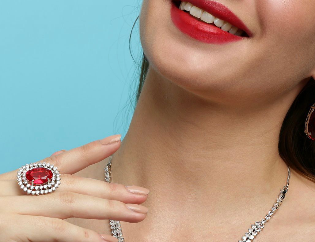 Ruby Statement sterling silver ring worn on hand