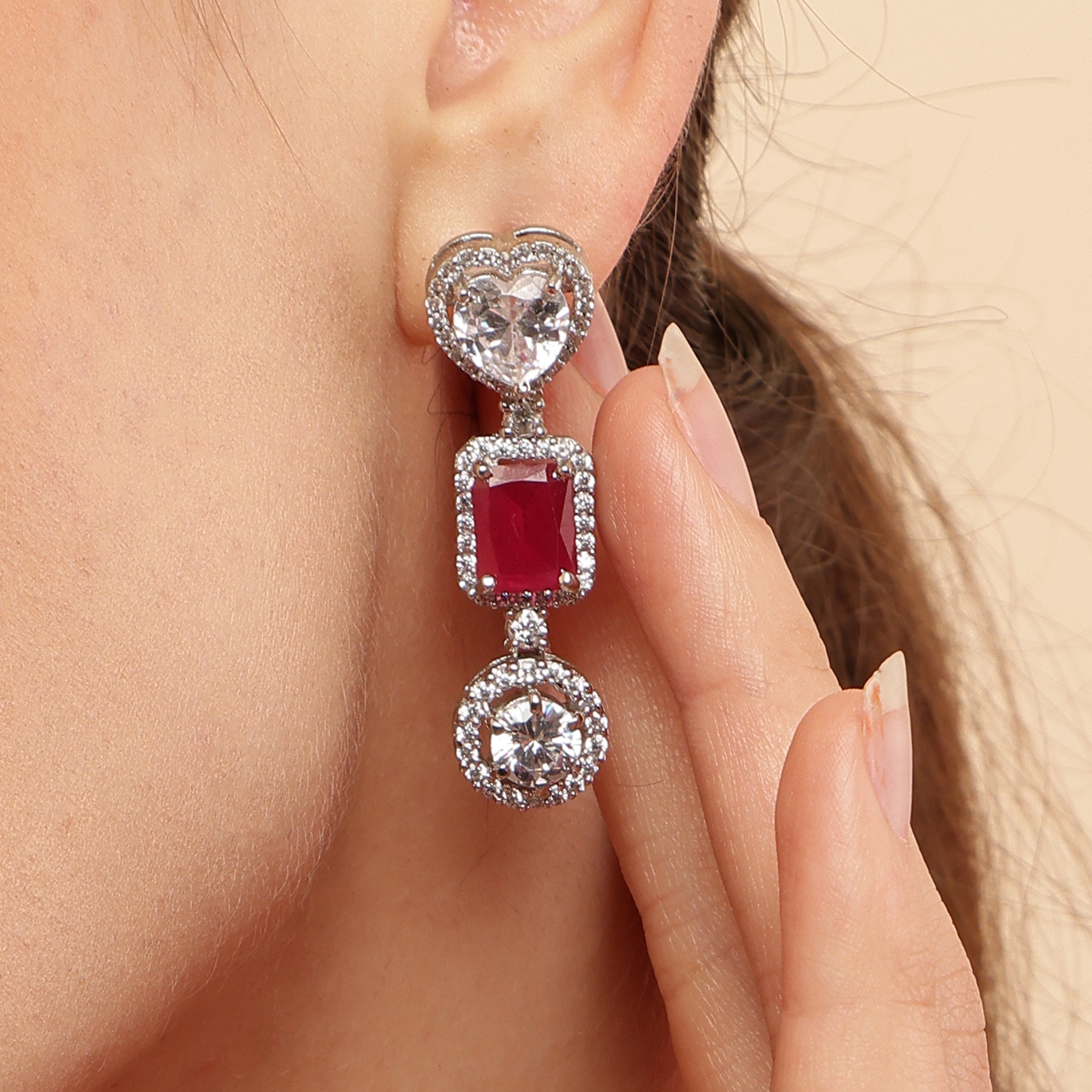 Ruby Sunshine sterling silver dangle earrings worn look