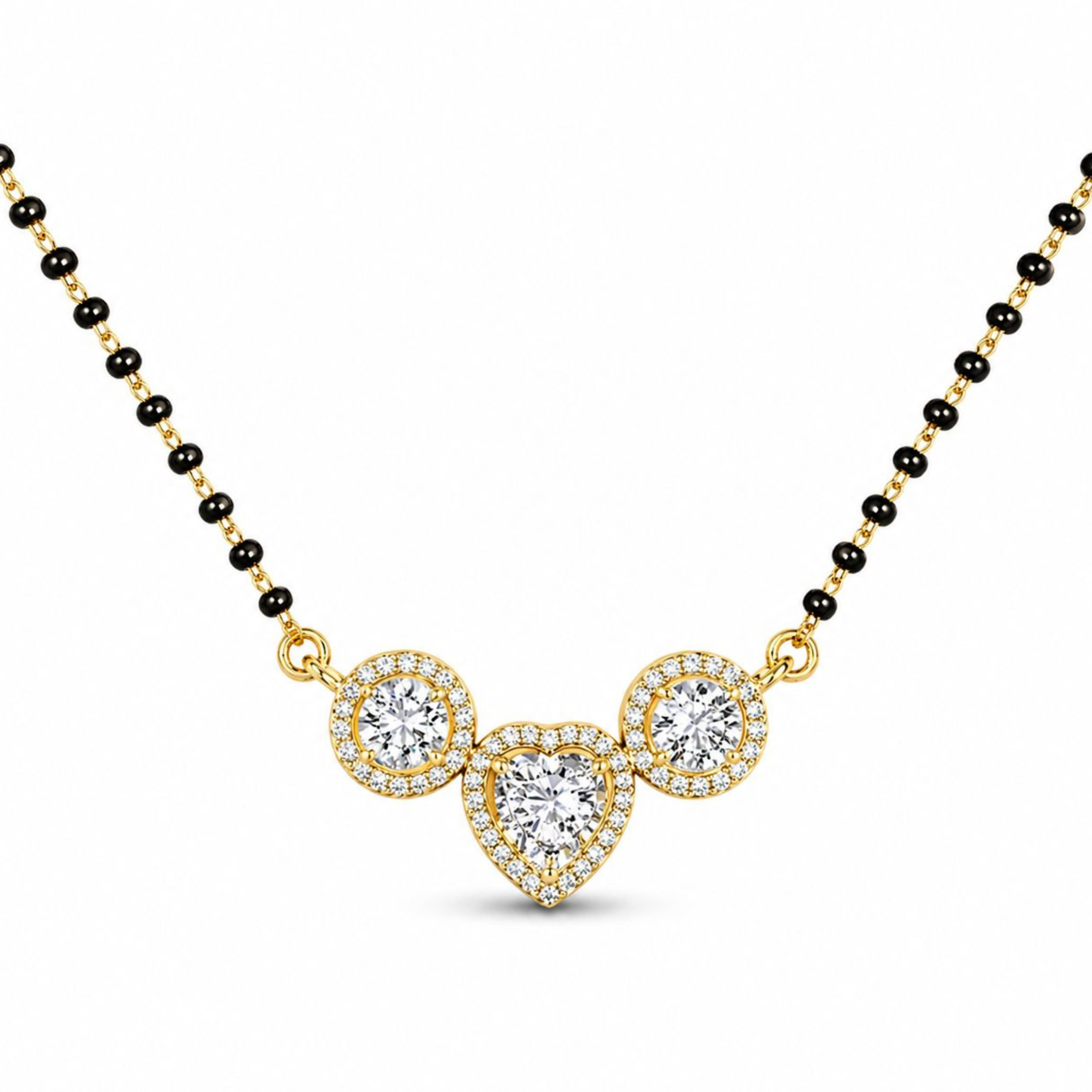 Samaira Three Solitaire 925 sterling silver mangalsutra front view