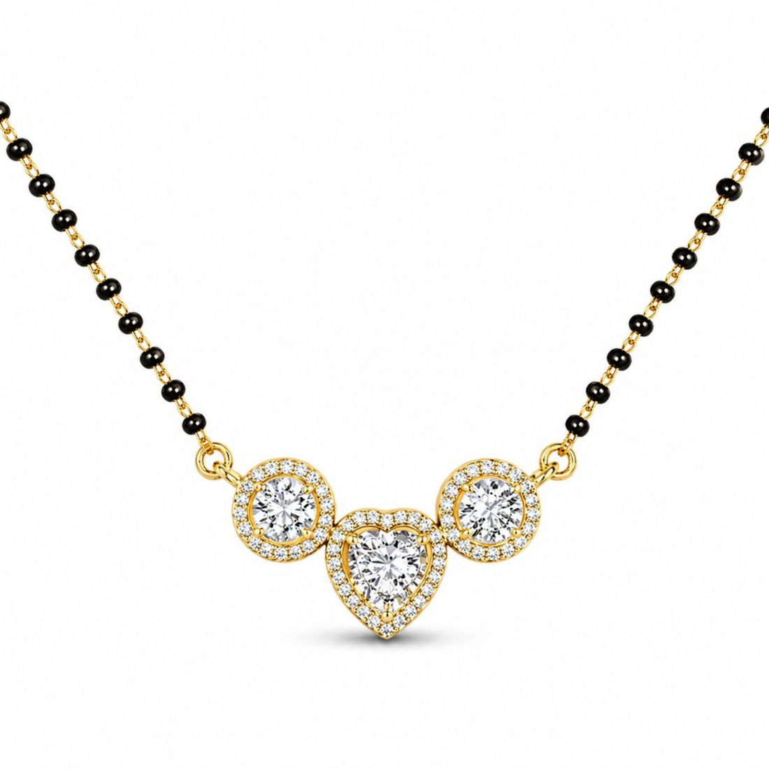 Samaira Three Solitaire 925 sterling silver mangalsutra front view