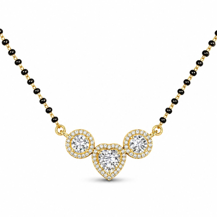 Samaira Three Solitaire 925 sterling silver mangalsutra front view