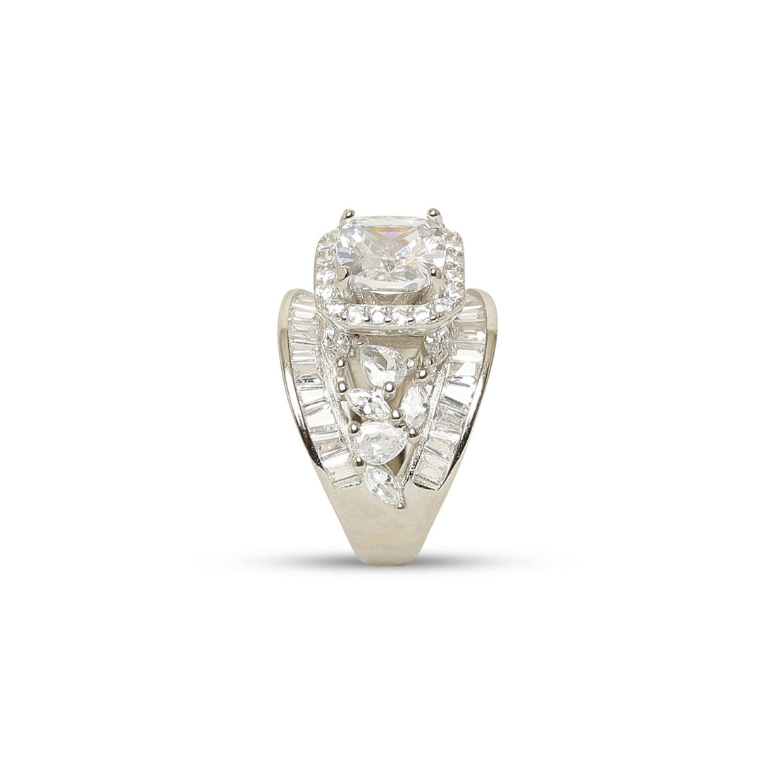 Sassy Baguette-Cut Zircon Statement 925 sterling silver ring front view