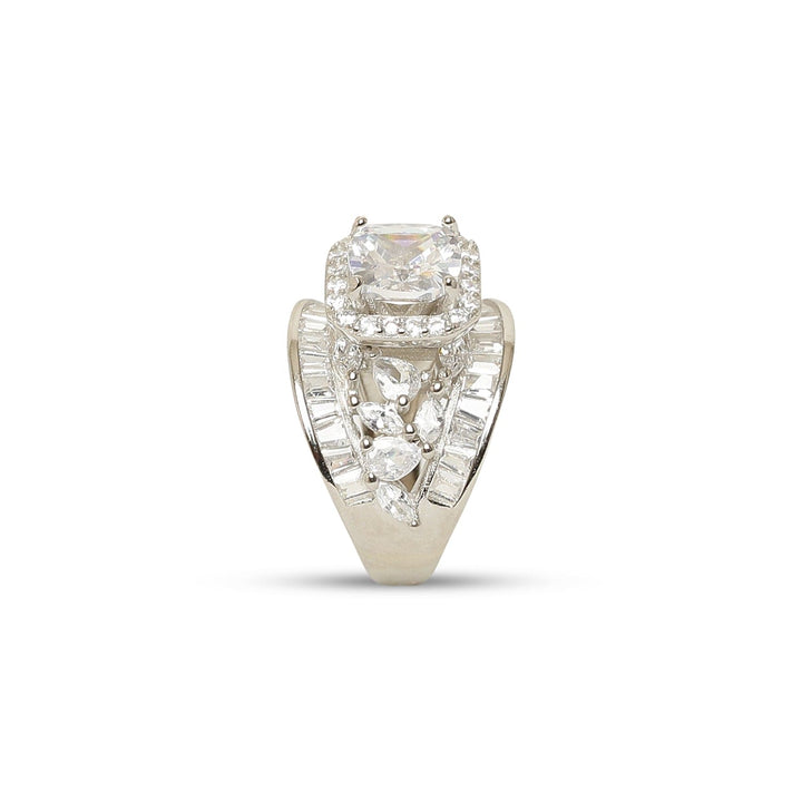 Sassy Baguette-Cut Zircon Statement 925 sterling silver ring front view